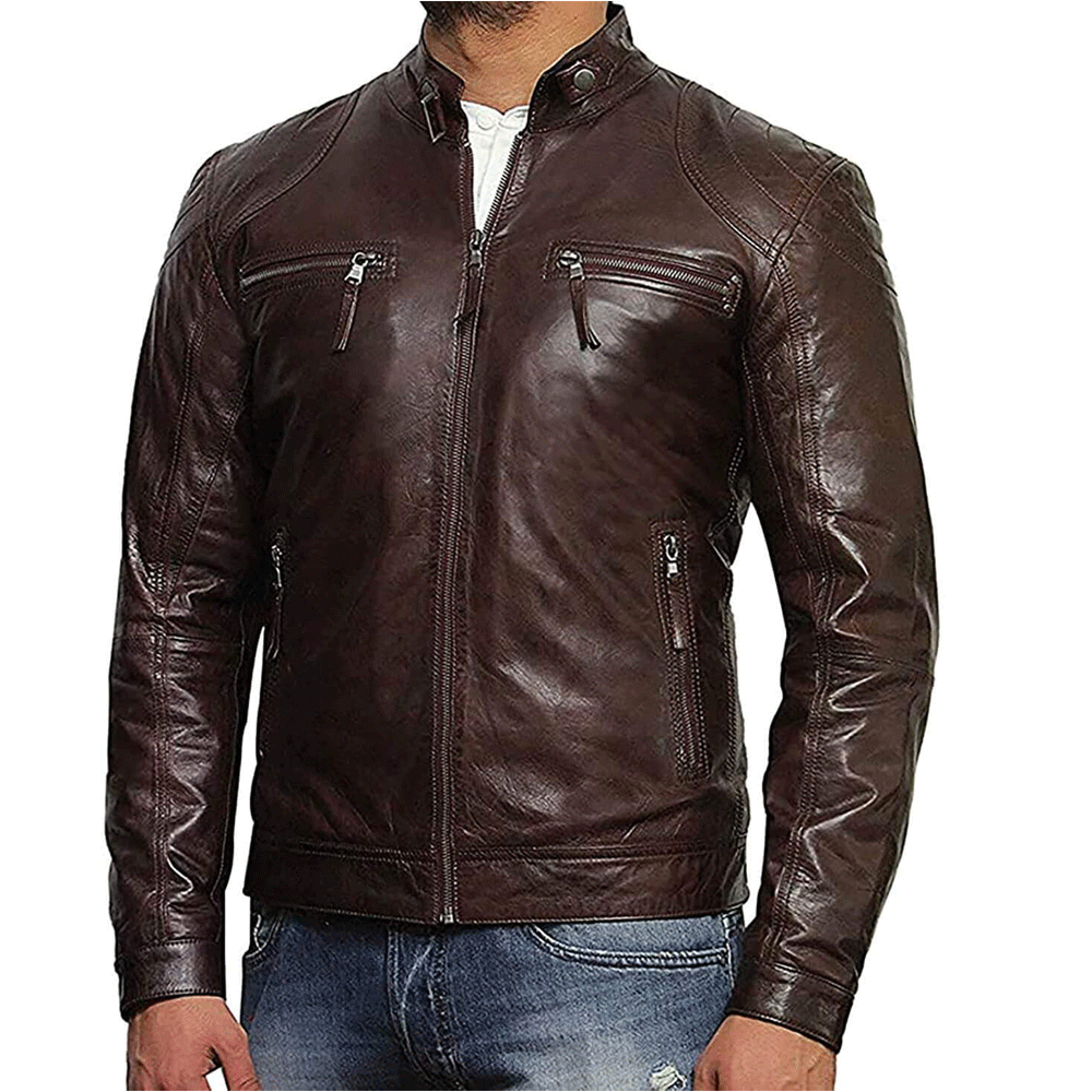 Turbo Men Leather Motorcycle Jacket