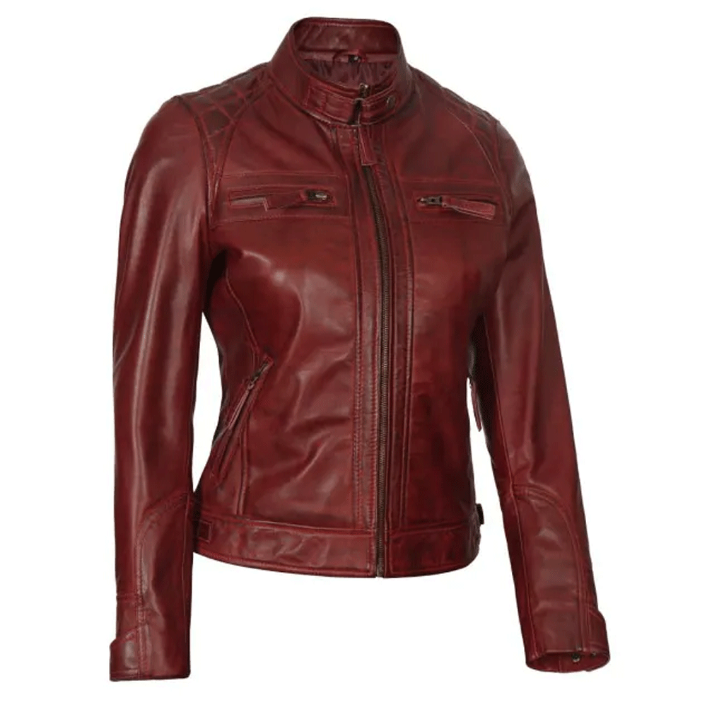 Ladies leather jacket street fashion