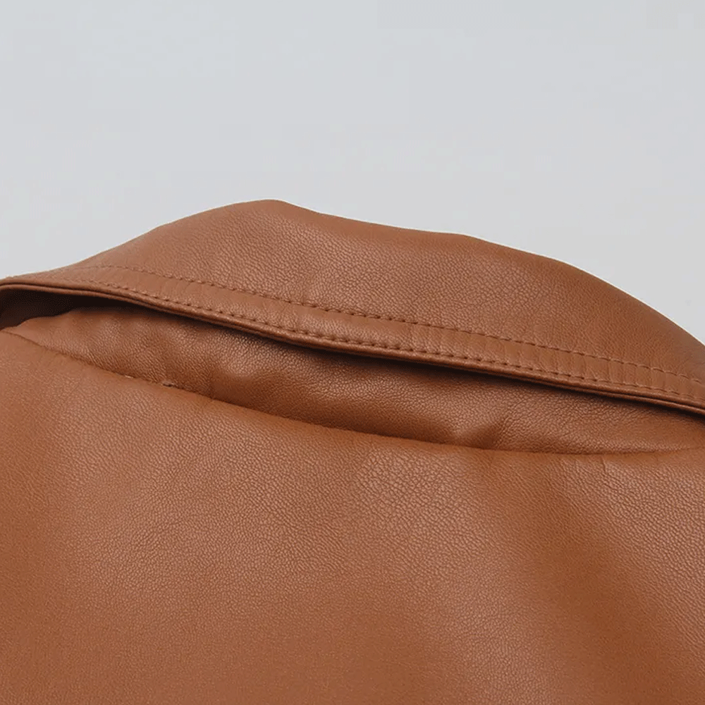 Neck style leather motorcycle jacket