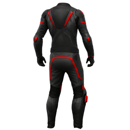 Premium Black Leather Motorcycle Suit with Red Accents