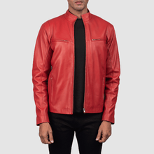 Load image into Gallery viewer, Turbo Red Leather Motorcycle Jacket
