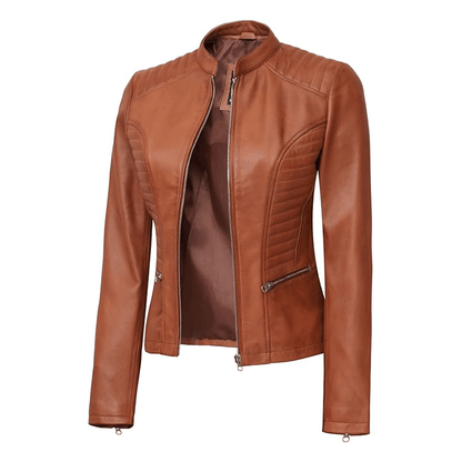 Turbo Brown Ladies Leather Motorcycle Jacket