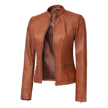 Load image into Gallery viewer, Turbo Brown Ladies Leather Motorcycle Jacket
