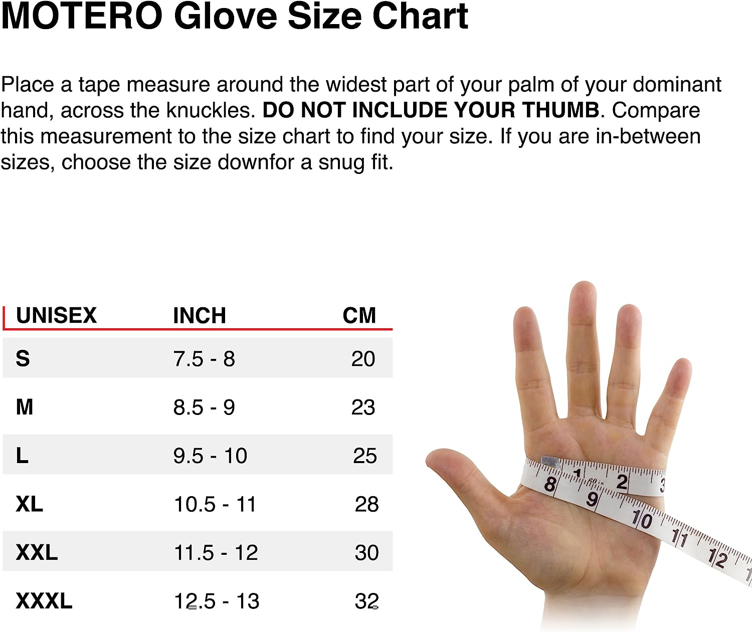Gloves size chart
