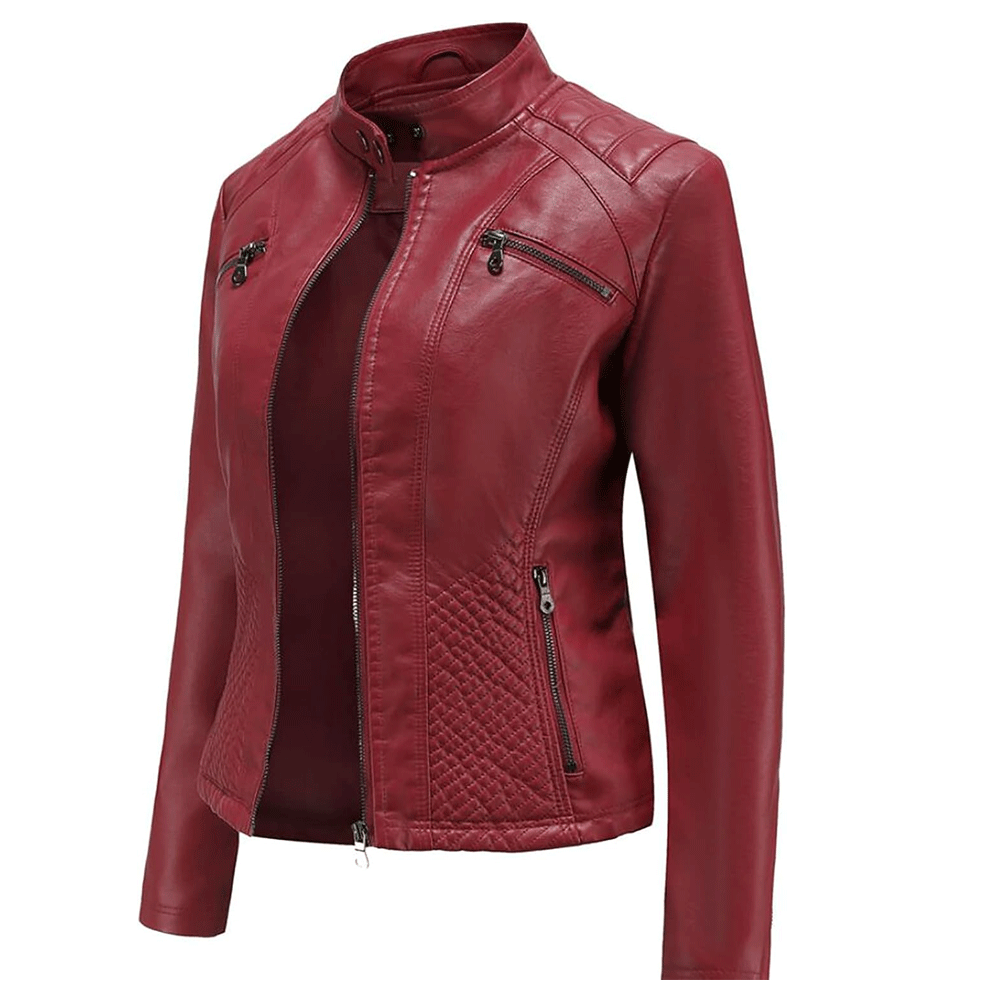 Ladies leather jacket stylish casual fashion