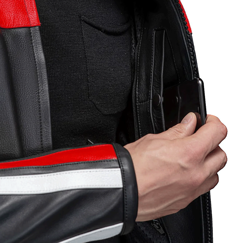 Turbo Red Black Men Motorcycle Leather Jacket