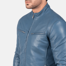 Load image into Gallery viewer, Turbo Blue Men Leather Motorcycle Jacket
